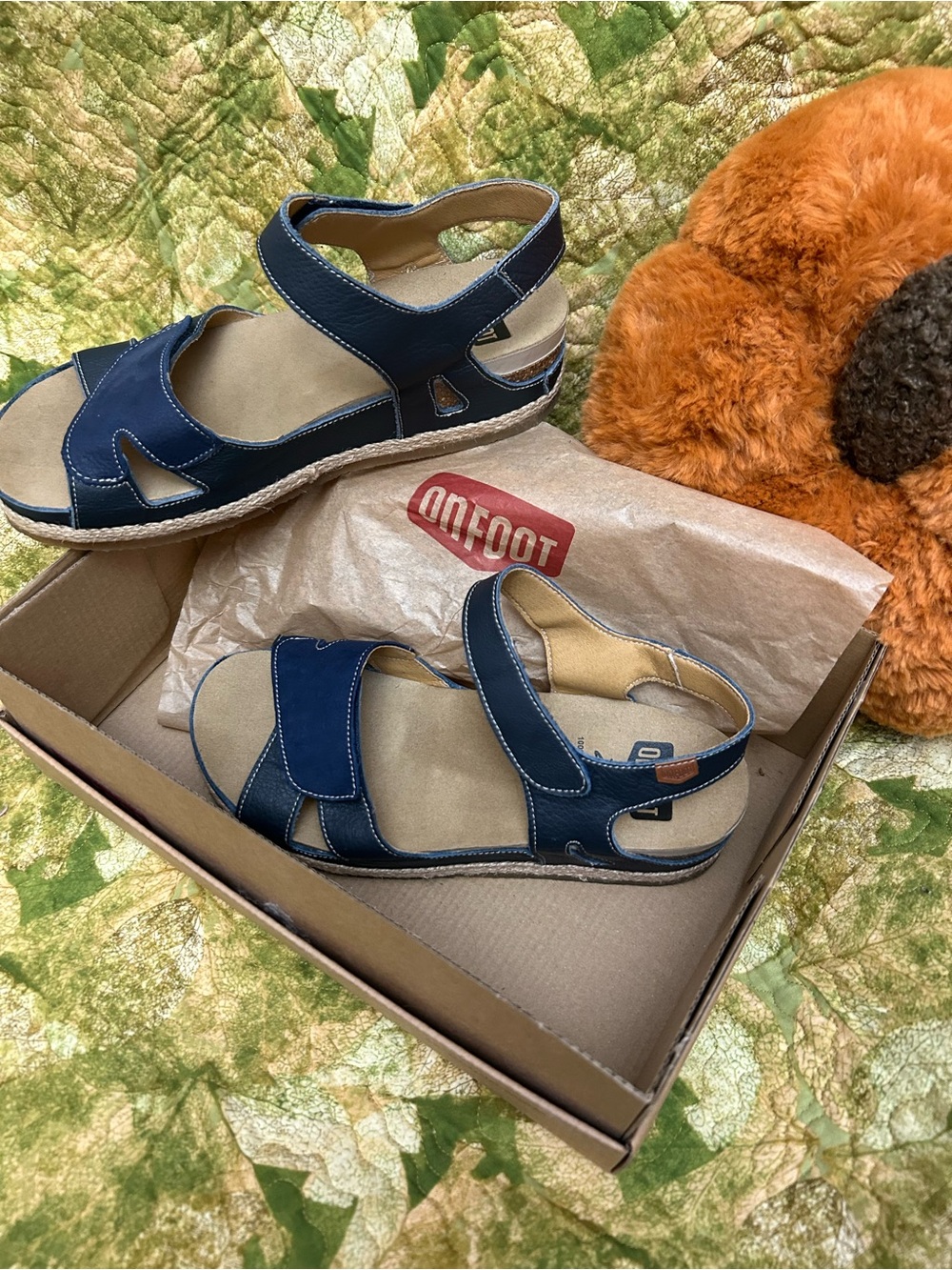 Navy Blue Women's Velcro Strap Sandals